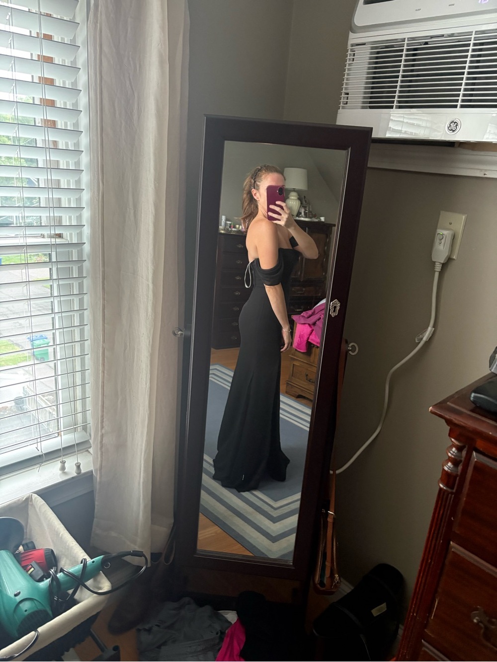 Azazie Black Strapless Off-Shoulder Evening Gown